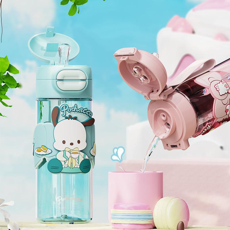 X&W 630 мл Бутылка для воды из Tritan Мультяшная Куроми/Моя Мелоди Стакан-поилка с трубочкой Герметичная Кружка с двойным питьем с чехлом Подарок для ребенка