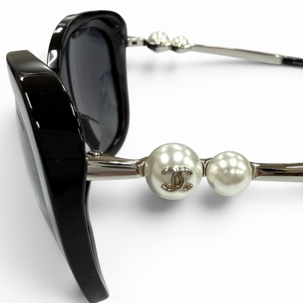 Very Good CHANEL sunglasses COCO Mark Eco Pearl Square Shape black 5339-H-A Used