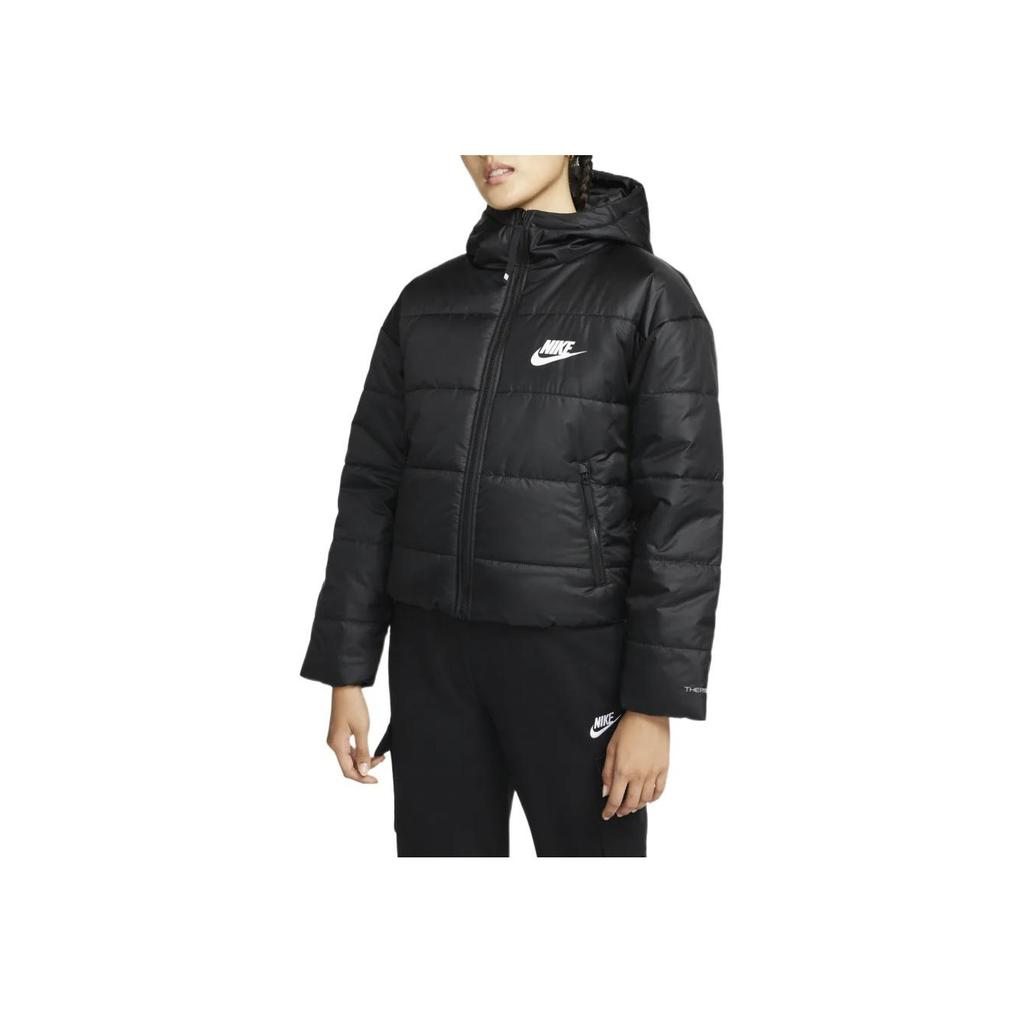 Nike Нашивка с логотипом, односторонняя молния, простая хлопковая толстовка с капюшоном, женская верхняя одежда, черный цвет DJ6996-010