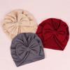 Solid Color Infant Turban Hat Elastic Baby Beanie Cap with Bowknot Decor Fashionable Headdress Cosy Newborn Accessories