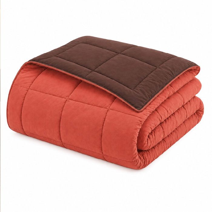 CALGARY - Couette Chaude Microfibre 400 gr/m2 - Brun & Corail - 200 x 200 cm