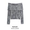 Spring 2025 Women's Off-Shoulder Knitted Top - European & American Jacquard Style