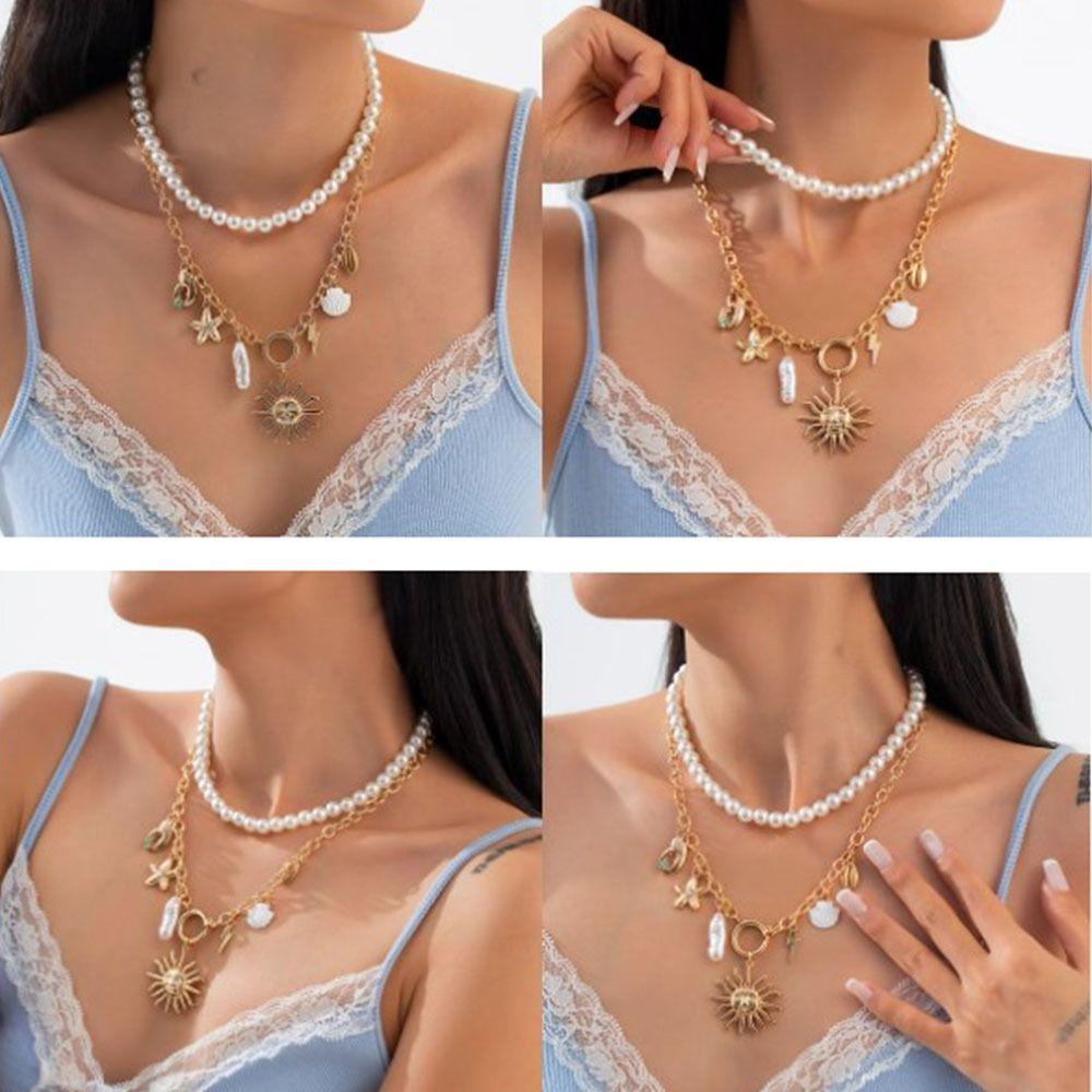 Mulitlayer Bohemia  Pendant Necklace Pearl Imitation  Pearl Necklace  Beach