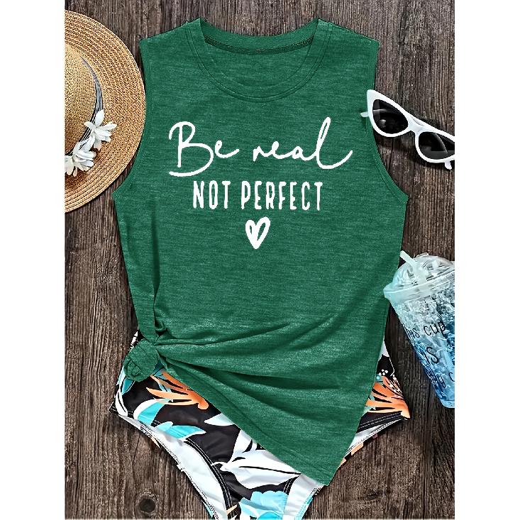 2026 New Be Your True Self Heart Print Round Neck Women Sleeveless Tank Top Soft Knit Versatile Comfortable Casual Summer Vest