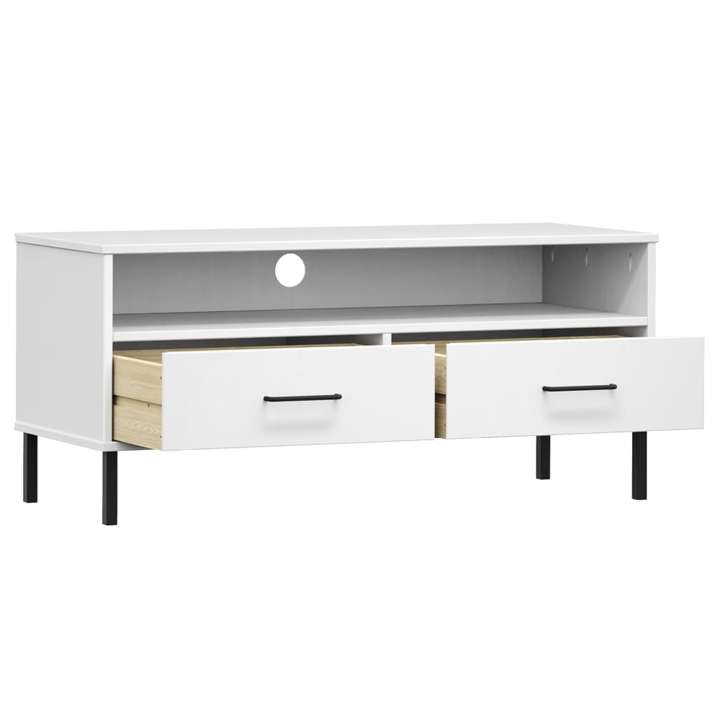 TV Stand OSLO with Metal Legs White Solid Pine Wood