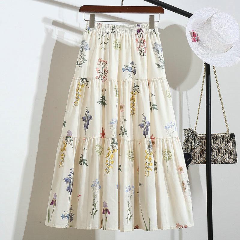 DIMANAF 2025 Новые Летние Весенние Женские Новые Юбки Цветочные Свободные Эластичные Плиссированные Элегантные Длинные Юбки