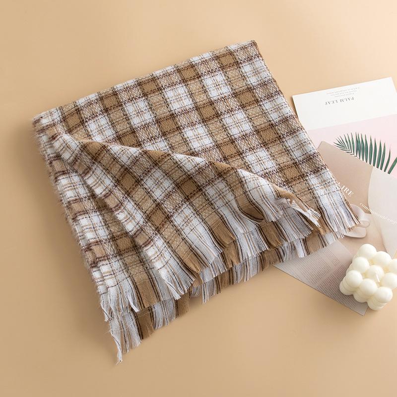 Japanese and Korean Plaid Imitation Cashmere Tassel Scarf for Women Checkerboard Fashion Commuter Warm Scarf Shawl