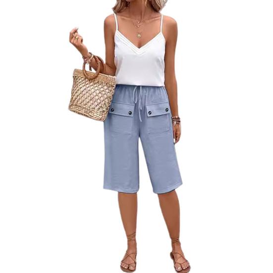 Летние женские шорты с эластичной резинкой на талии и застежкой на пуговицах, передние карманы, чистый цвет, повседневные, повседневные