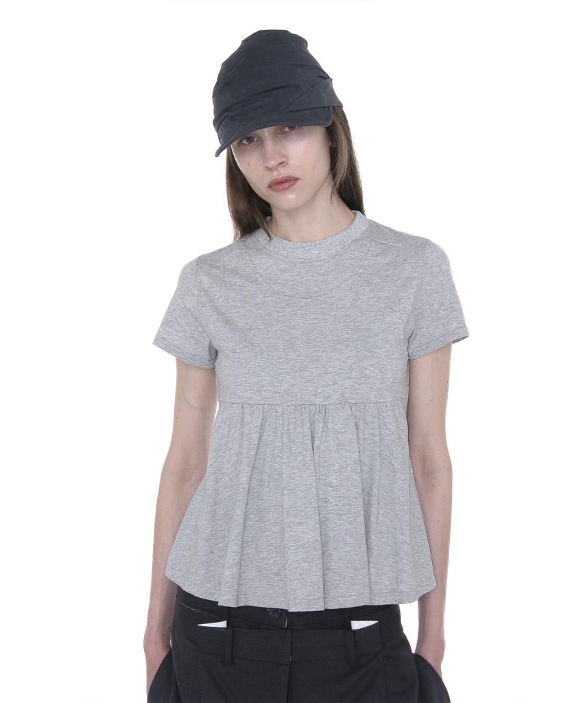 PARTIMENTO WOMEN Overlay Peplum Short Sleeve Tee_Melange