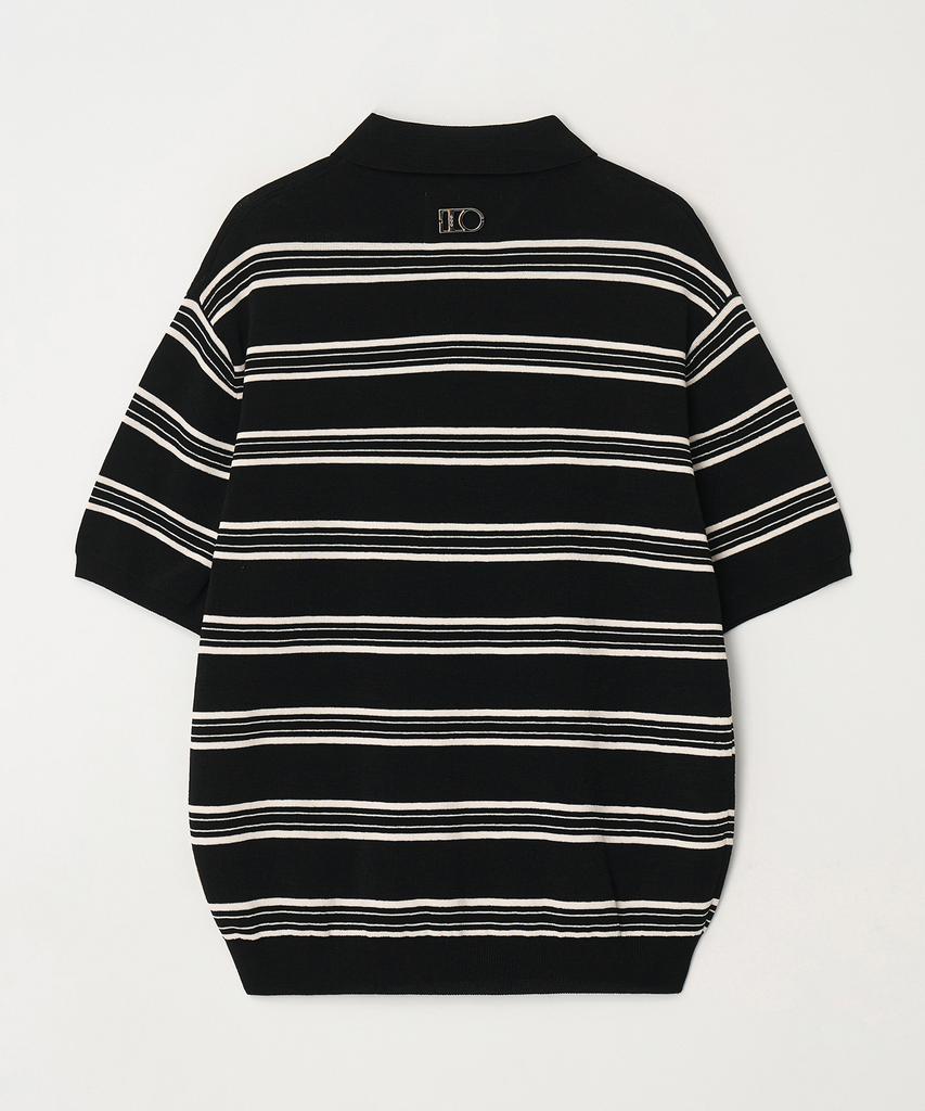 DTHIRTYONE Color Stripe Short Sleeve Collared Knit (Black)