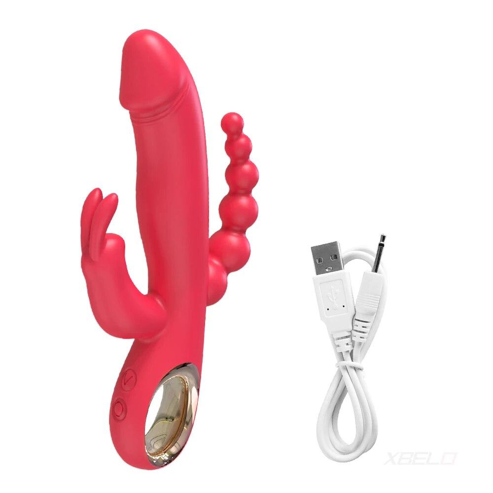 Мощный вибратор-кролик для женщин 3 в 1, стимулятор сосков и клитора, массажер для точки G, фаллоимитатор, секс-игрушки для взрослых, товары