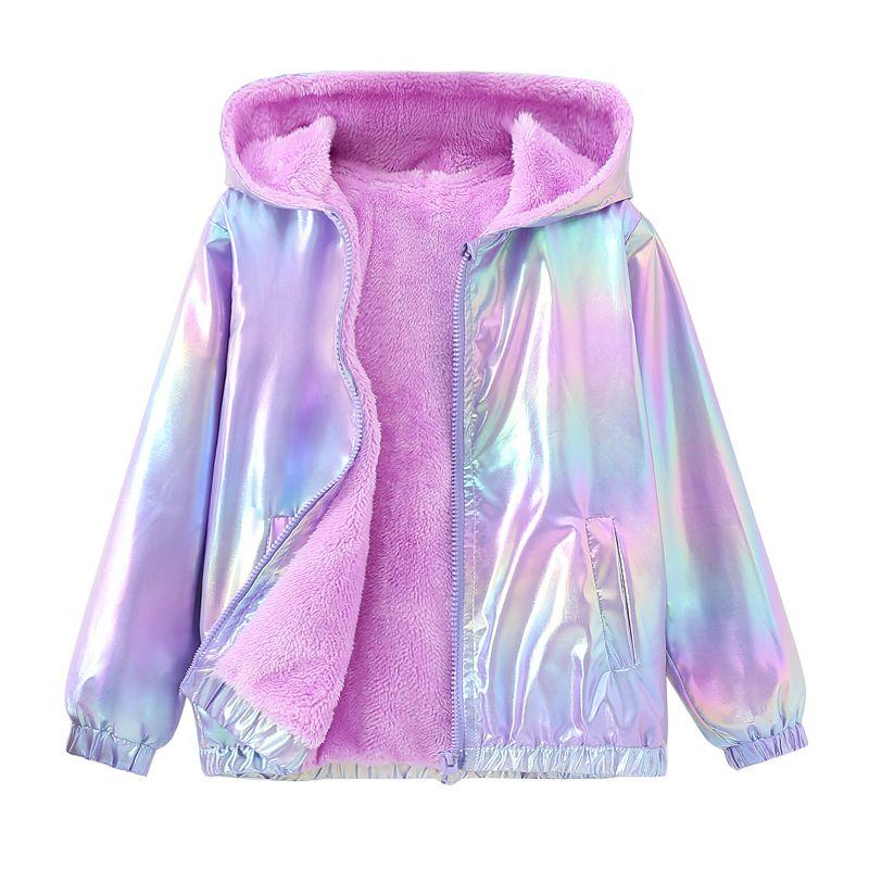 Детская куртка для девочек 1-11 лет, с флисовой подкладкой, градиентная, с капюшоном, на молнии