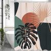Mid Century Modern Bohemian Shower Curtain, Bohemian Arched Leaf Abstract Bathroom Decorative Shower Curtain, Waterproof Shower