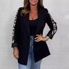Women Suit Coat Lapel Leopard Stitching Long Sleeve Open Front Suit Jacket with