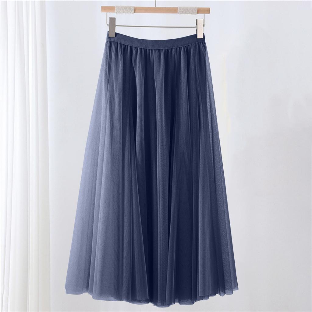Женская однотонная сетчатая юбка с резинкой, большая юбка средней длины