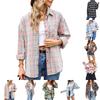 Women's Casual Fashion Loose Plaid Shirt Long Sleeve Pocket Button Shirt Mid-length