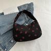 Women Small Corduroy Handbag Cute Strawberry Print Little Tote Underarm Bag Half Moon Design Eco Cloth Purse Mini Shoulder Bags