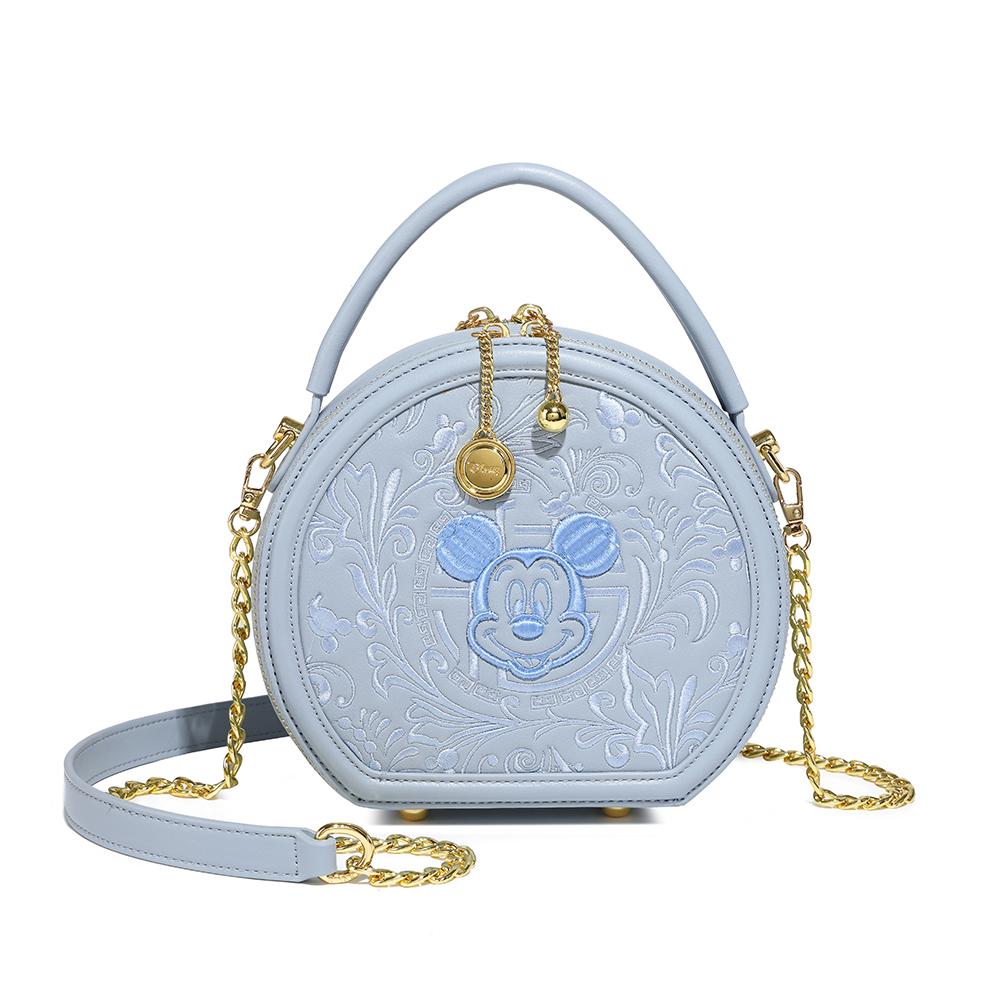 New Disney Mickey Series PU Small Round Bag, One Shoulder Handbag Women's Sky Blue/Milk White BMK-71581L