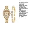 2Pcs/Set Women Quart Watch Shiny Rhinestones Circular Dial High Precision Movement Wristwatch with Bracelet