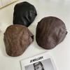 Retro Pattern PU Leather Forward Hat Women Autumn and Winter Fashionable Personality Street Yuppie Couple Cap