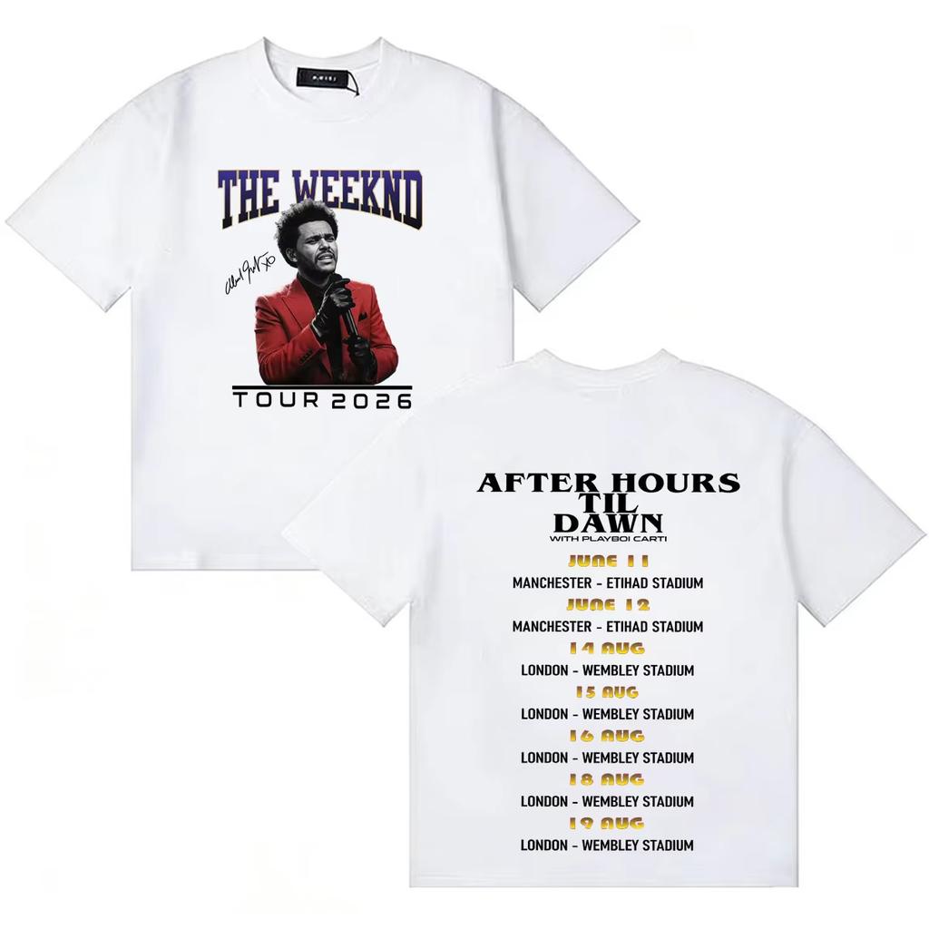 Певец The Weeknd After Hours Til Dawn 2026 Мировой тур Мода Высокое качество Короткий рукав Популярная Y2K Круглый вырез Женская и Мужская Футболка
