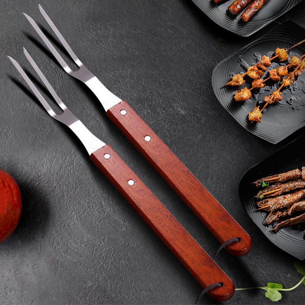 Roaster Kitchen Outdoor Portable Wooden Handle Carving Fork Barbecue Tool BBQ Accessories Meat Fork