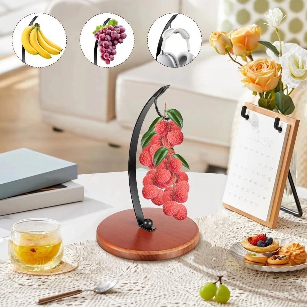 Stable Stand Banana Hanger Rack With Wood Base Fruit Storage Holder Creative Fruit Hanger Kitchen