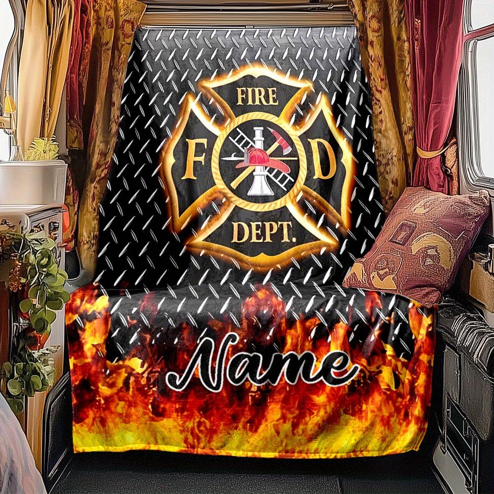 Firefighter Maltese Cross Emblem Blanket Personalized Name Soft Comfortable Stylish Blanket Car Blanket Perfect For Travel Camping Outdoor Home