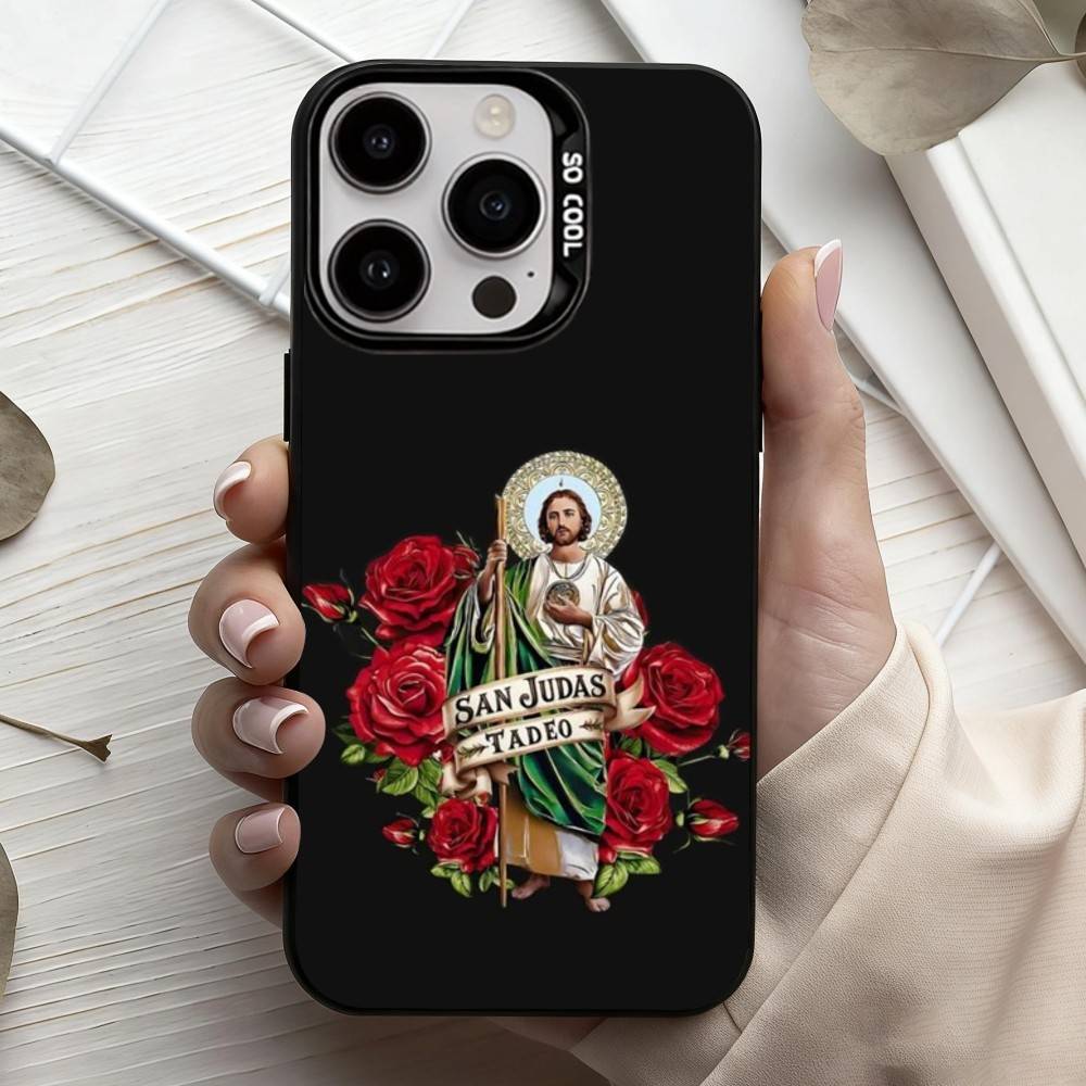 S-San-N J-Judas T-Tadeo-O ART Чехол для телефона для iPhone17,16,15,14,13,12,11 Plus,Pro Max Черный Конфетный Посеребренный Чехол