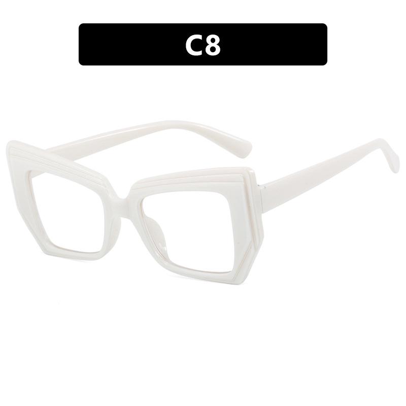 Retro Color-blocking Cat-eye Polygon Anti-Blue Light Women's Eyeglass Frame with Flat Lenses