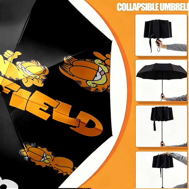 Custom Name Personalized Garfield Print Umbrella, Auto Open Close, 8‑Rib Sturdy Frame, Commute Camping Hiking Use, Birthday Gift