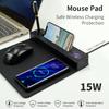 15 Вт QI быстрая зарядка беспроводной зарядки коврик для мыши со светодиодным дисплеем зарядное устройство для телефона PU коврик для мыши с держателем для мобильного телефона слот для ручки
