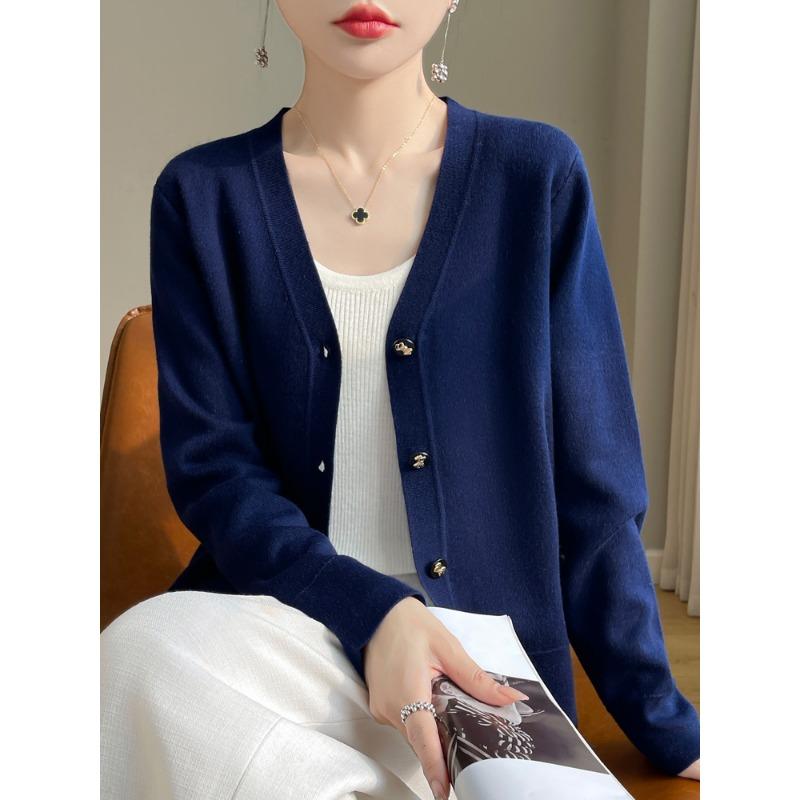 Весенне-осенний нежный ветровой шерстяной кардиган с v-образным вырезом, свитер, женский простой свободный однотонный вязаный жакет