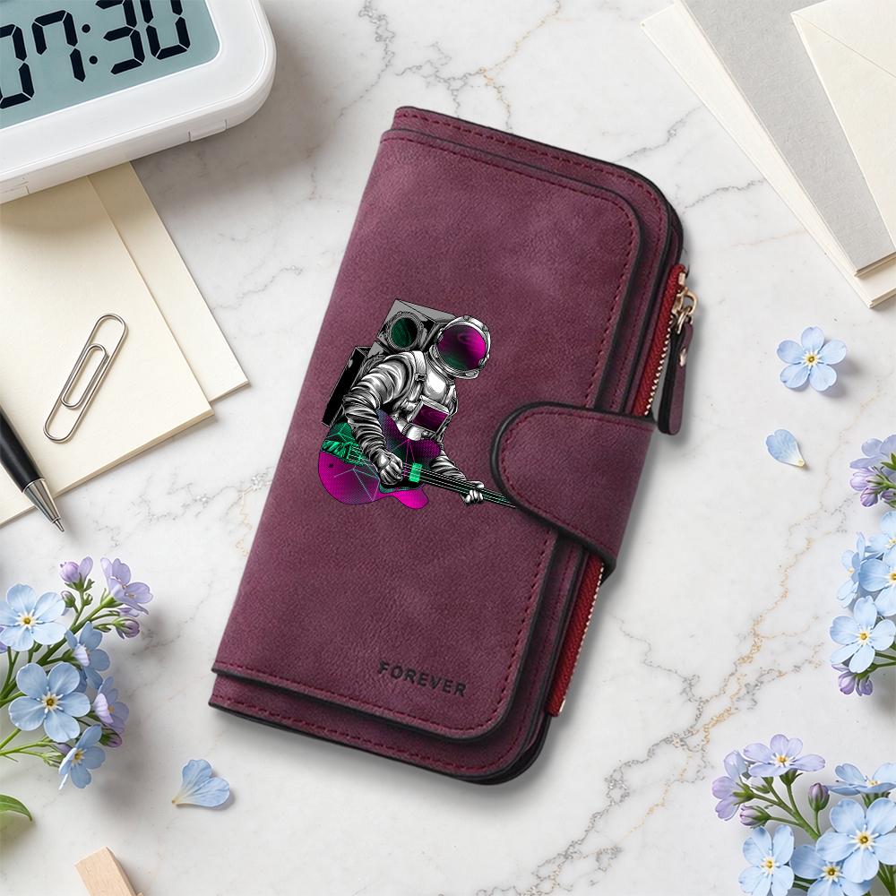 Stylish astronaut print wallet forever leather casual multi slot purse