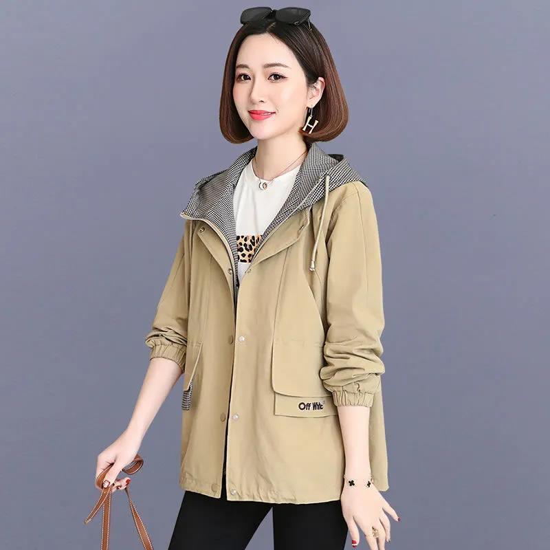Женская весенне-осенняя ветровка, пальто, свободная куртка с капюшоном, короткая рабочая одежда