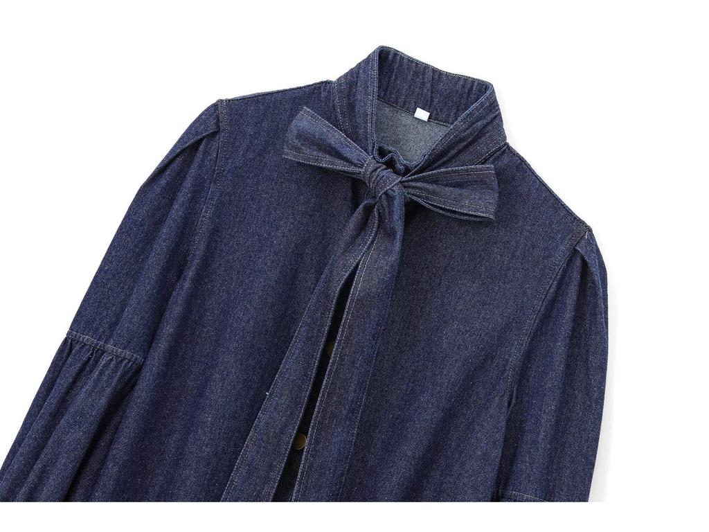 Модная женская джинсовая рубашка в европейском стиле 2025 года с завязкой-бабочкой