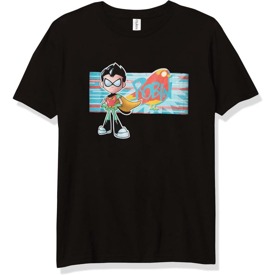 DC Comics Teen Titans Go Robin Boy's Premium Solid Crew Tee, Black, Youth Medium