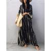 Plus Size Boho Cover Up, Women's Plus Striped Batwing Sleeve V Neck Split Maxi Kaftan Cover Up Dress