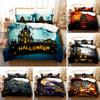 Halloween Bedding Set King/Queen Size Cartoon Pumpkin Lantern Castle And Bat Duvet Cover Dark Horror Night Polyester Quilt Cover