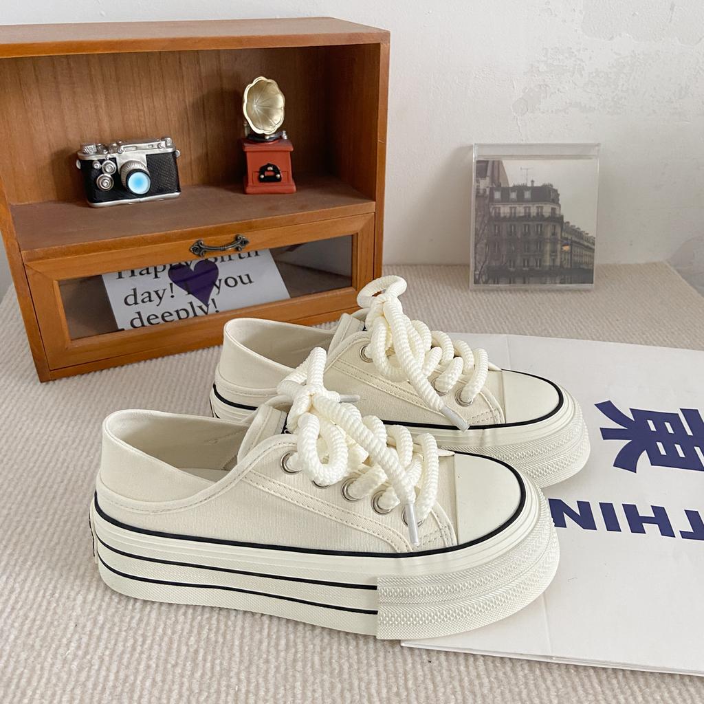 H1028 + H1057 + H1292 Две пары женских парусиновых туфель на платформе на одну ногу, ленивые универсальные нишевые ins доски