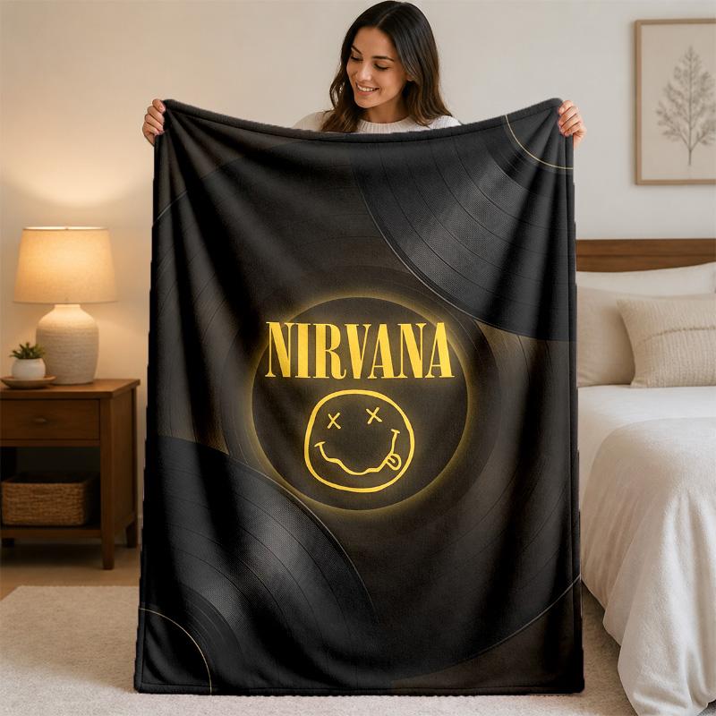 Фланелевое одеяло с принтом Nirvana, уютное, легкое, плюшевое покрывало для кровати, дивана, домашнего использования