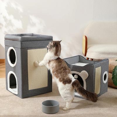 Pet Cat House Большая кровать для кошек Четырехсезонная универсальная двухслойная кровать для кошек с пушистым шариком подвесные кубические кровати для больших котят в помещении