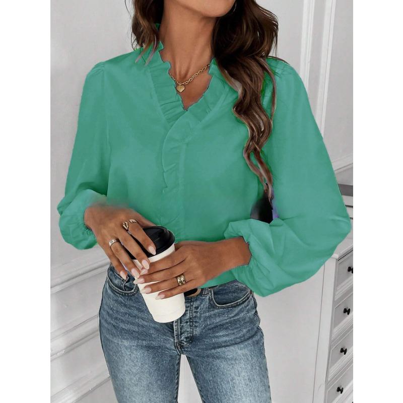 Spring Autumn Lotus Leaf Edge Shirt Women's Long Sleeve Shirt