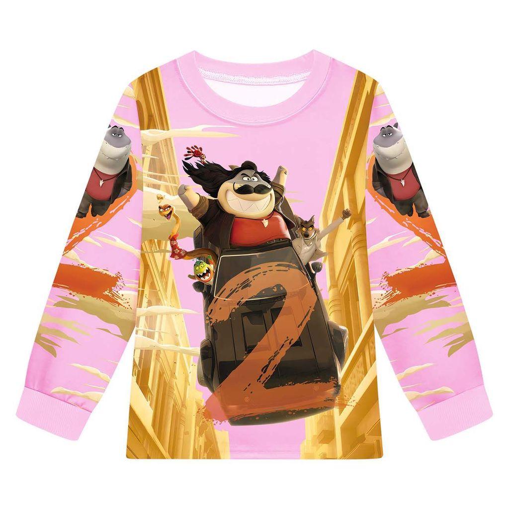 Kids Boys Girls Anime Cartoon Bad Guys Printed Casual Long Sleeves T-Shirt Pants Trousers Clothes Set