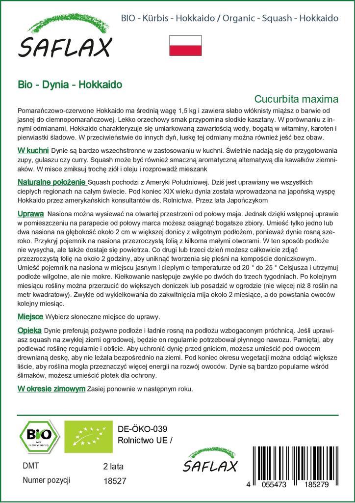 SAFLAX Garden in the Bag - Органический - Тыква - Хоккайдо - 5 семян - С субстратом в подходящем пакете - Cucurbita maxima