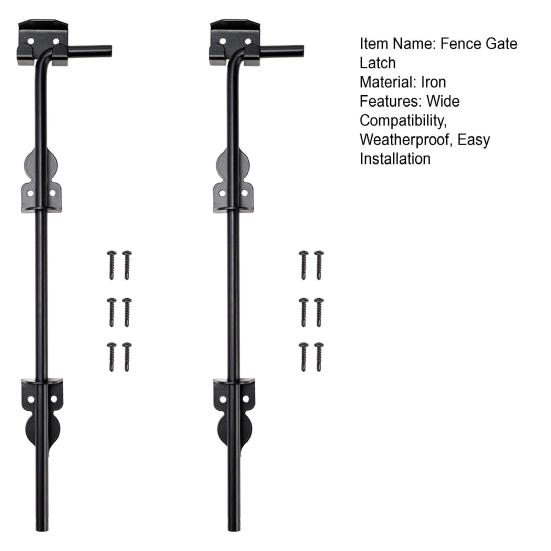 12 Inch Fence Gate Latch Metal Cane Bolt Gate Drop Rod Weatherproof Gate Locks Kit for Wooden Fences Single or Double Gates