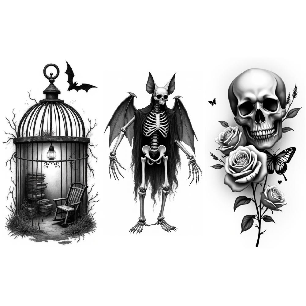 3 шт. Временные татуировки Реалистичные временные татуировки Череп со змеей Череп с розами Череп оленя Для женщин Взрослых Мужчин