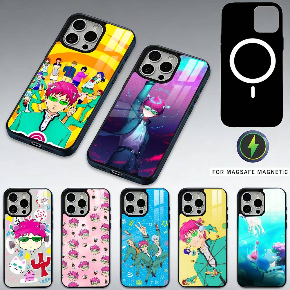 Аниме S-Сайки Кусуо Чехол для телефона для iPhone 17, 16, 15, 14, 13, 12, 11 Plus, Pro Max Магнитный Для Magsafe Беспроводная зарядка