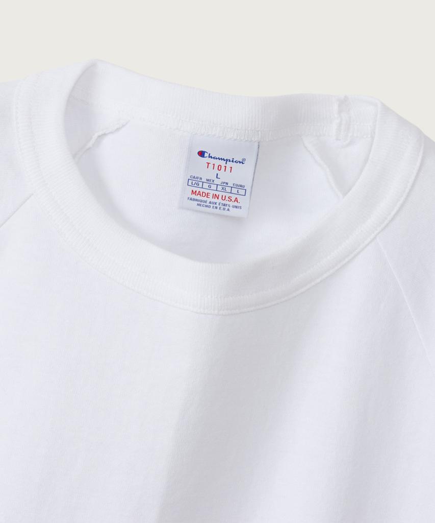 CHAMPION T1011 Heavyweight Raglan 3/4 Sleeve T-Shirt White (Made In Usa)