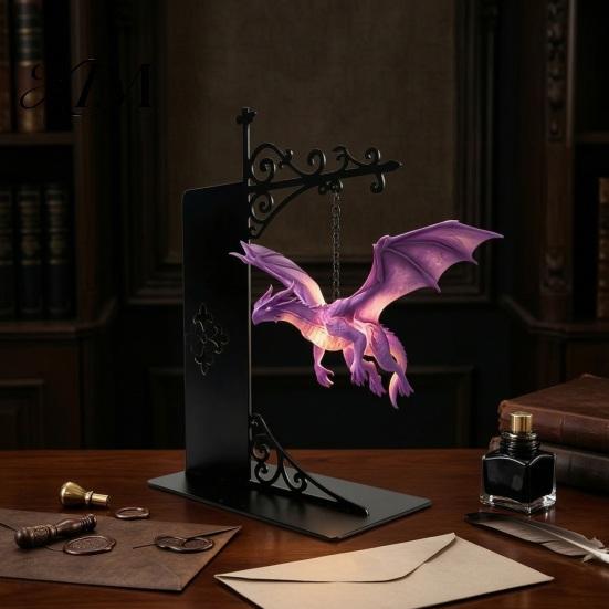 Unique Dragon Decor for Office Flying Bookshelf Light, Decorative Bookend Light & Desk, Sturdy Book Dividers Sculpture Support, Heavy Duty Organizer